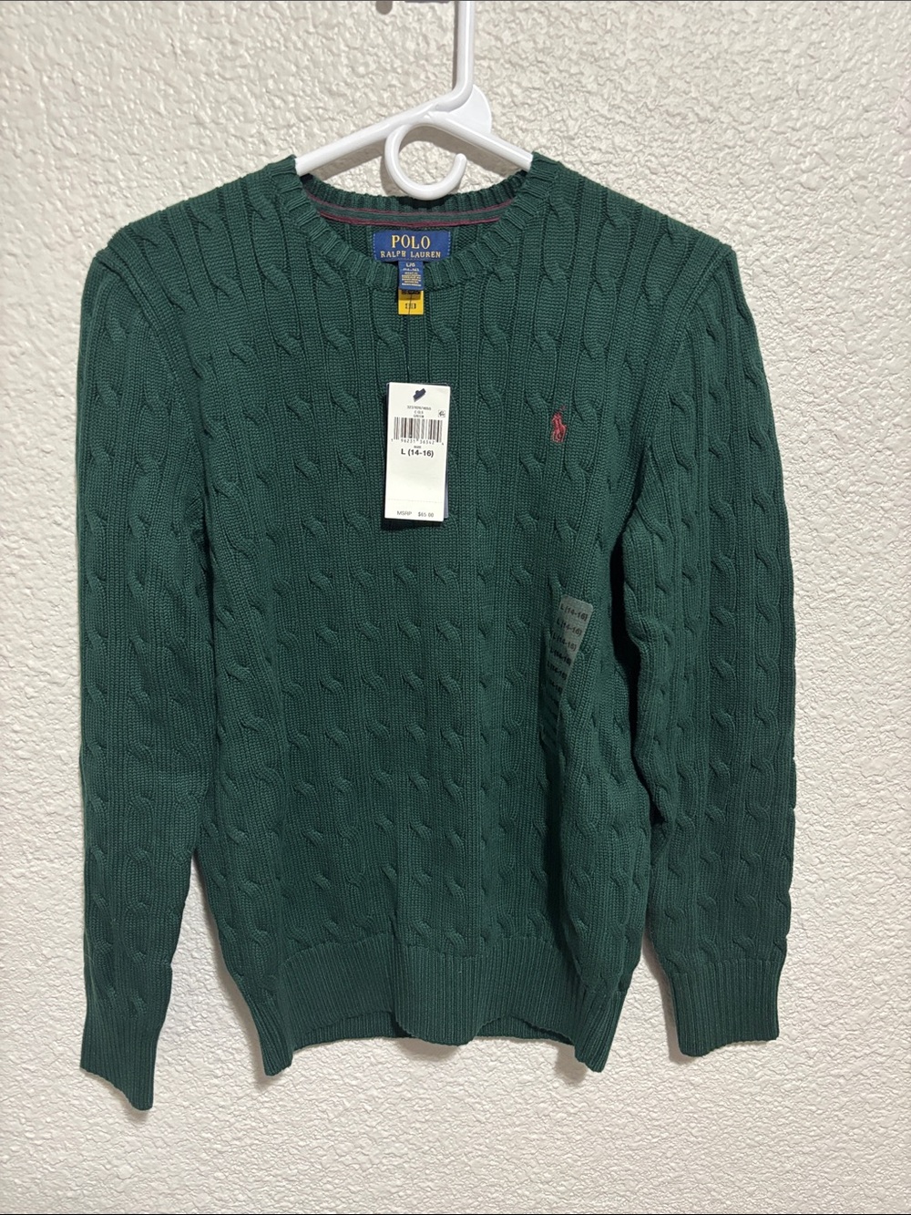 Polo by Ralph Lauren Green Cable-Knit Crewneck Sweater